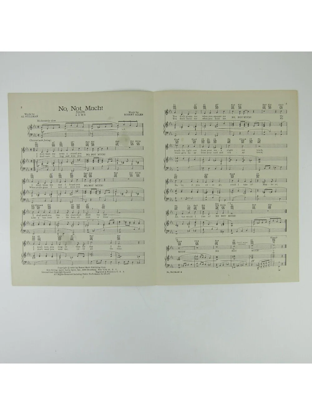 Sheet Music No, Not Much The Four Lads Al Stillman Robert Allen Vintage 1956